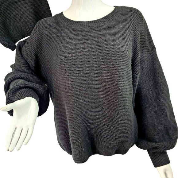 Onzie Ribbed Knit Short Set Athleisure Oversize Sweater High Waist Women M Black - Picture 2 of 5